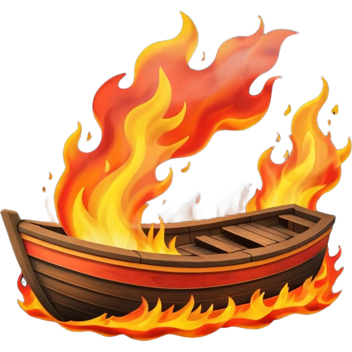 Wooden boat on fire emoji