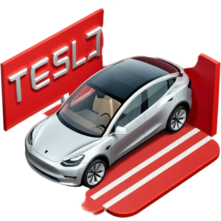 A Tesla Model Y parallel parking in front of a store, from above emoji