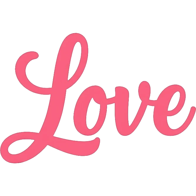 Pastel pink lettering that says "Love" in elegant cursive font emoji