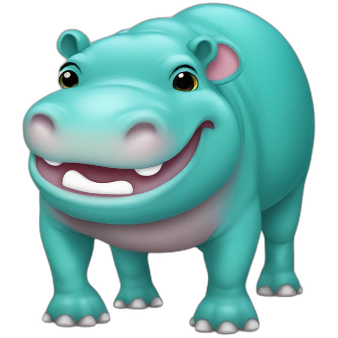 Smiling hippo with Googly eyes color turquoise emoji