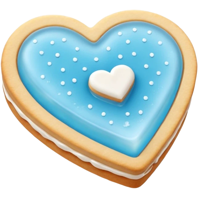 Realistic shortbread cookie in the shape of a heart with light blue jelly middle filling and sprinkled powder sugar on top. emoji