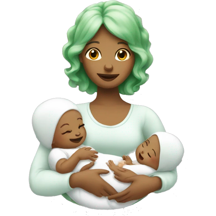Green haired white lady holding babies  emoji