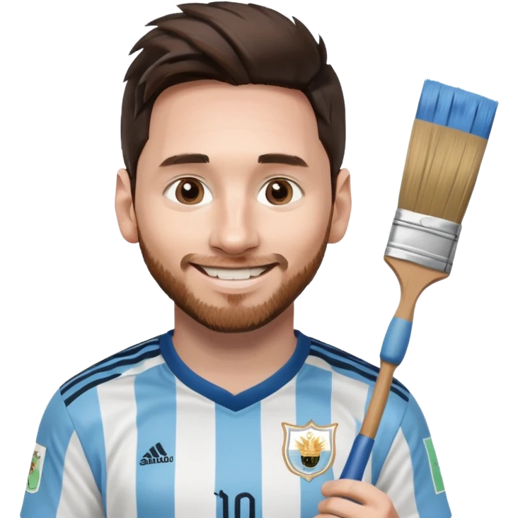 create an emoji of Lionel Messi smiling in an Argentina shirt holding a paintbrush emoji