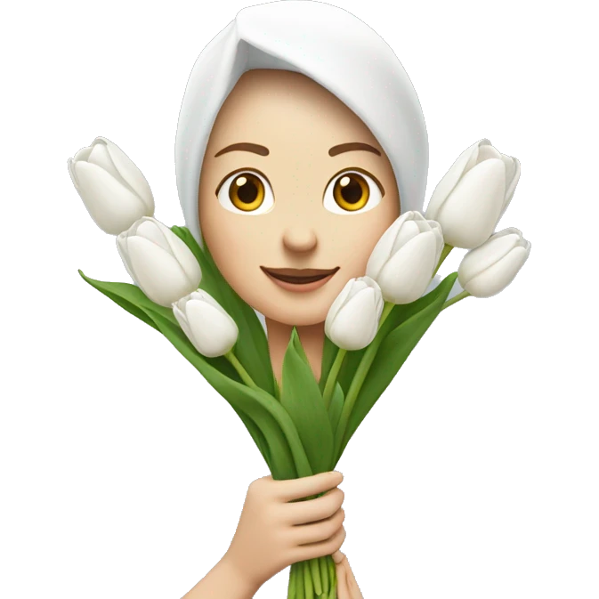 white tulip bouquet  with a woman  emoji