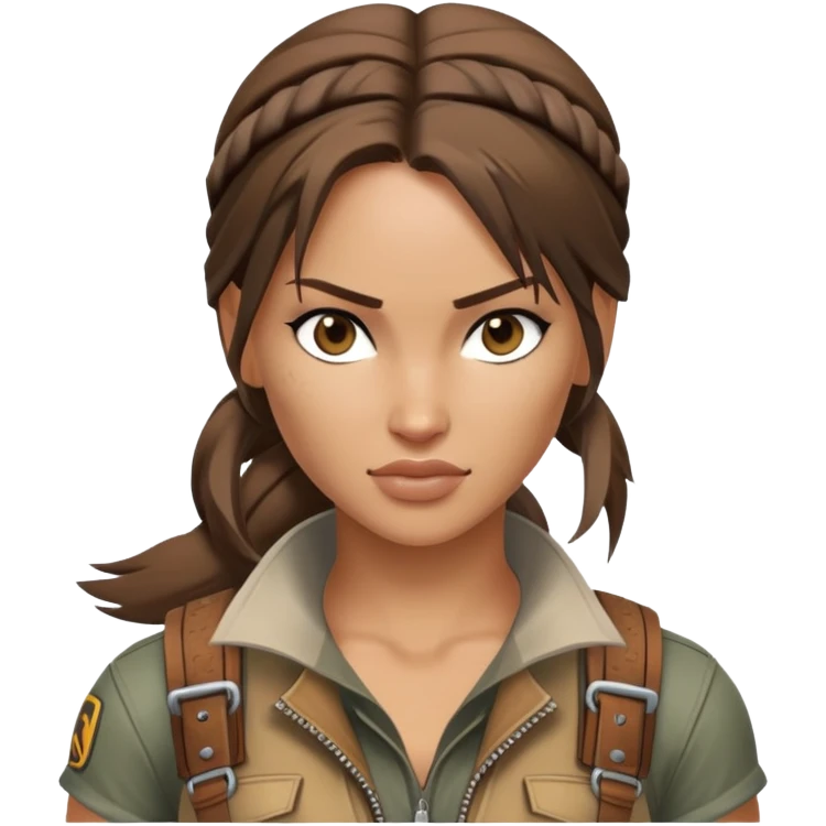 Lara Croft of “Legend” era, wearing moto-boho style clothes emoji