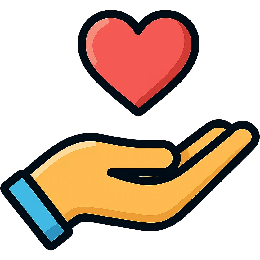 hand with heart icon, clear outlines, strong shadows and highlights, psychosomatics and psychology theme, fun and not too complex emoji
