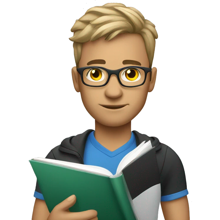 white young soccer coach with eyeglasses holding a notebook emoji
