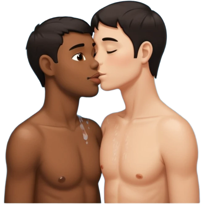 Dark hair adult White male in the shower naked kissing on the lips adult black male emoji