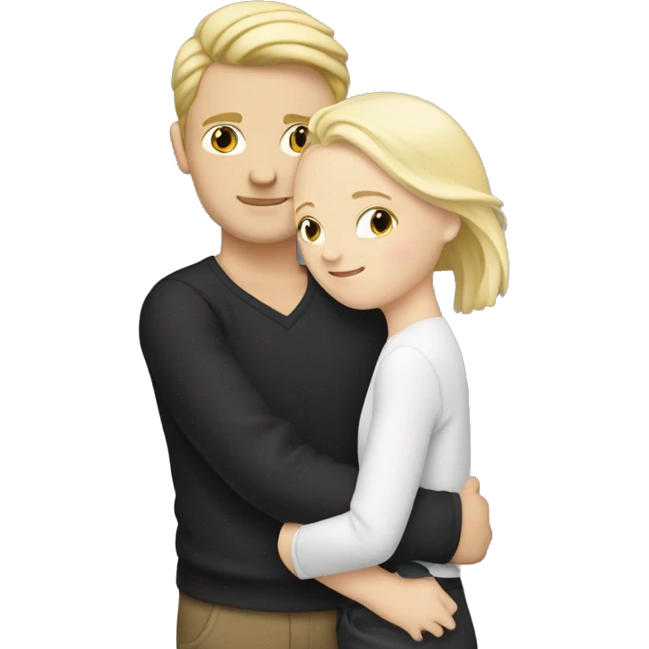 Blonde white girl hugs white boy with black hair emoji