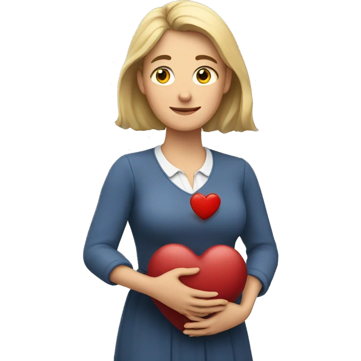 A European woman teacher holds her heart in her hands emoji