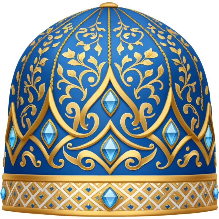 Samarkand style doppa hat with diamond patterns in blue and gold emoji