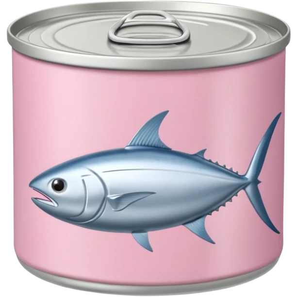 small metallic tuna can, closed or opened, tuna visible moist, flaky, light pink or beige, pull-tab lid, blank label, 3D-rendered, minimal, no faces, transparent background emoji