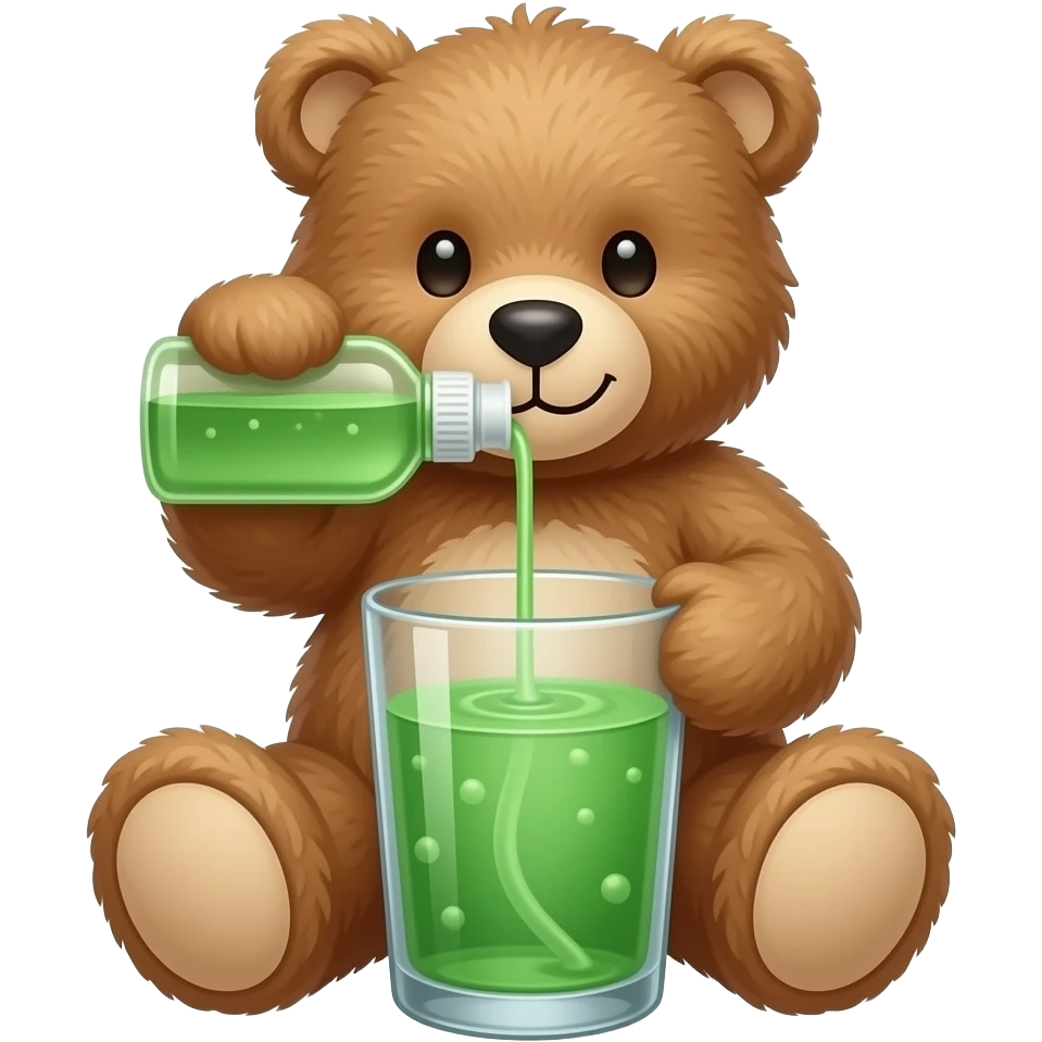 teddy bear drinking green dish soap out of a glass emoji