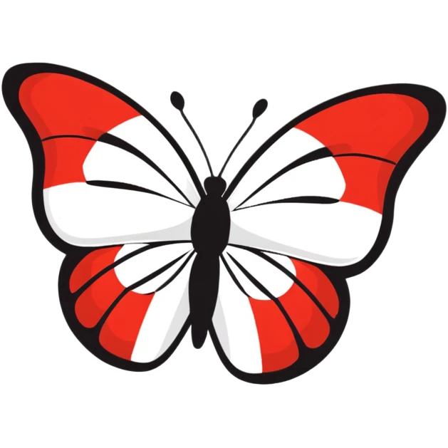 Black, red, white butterfly emoji