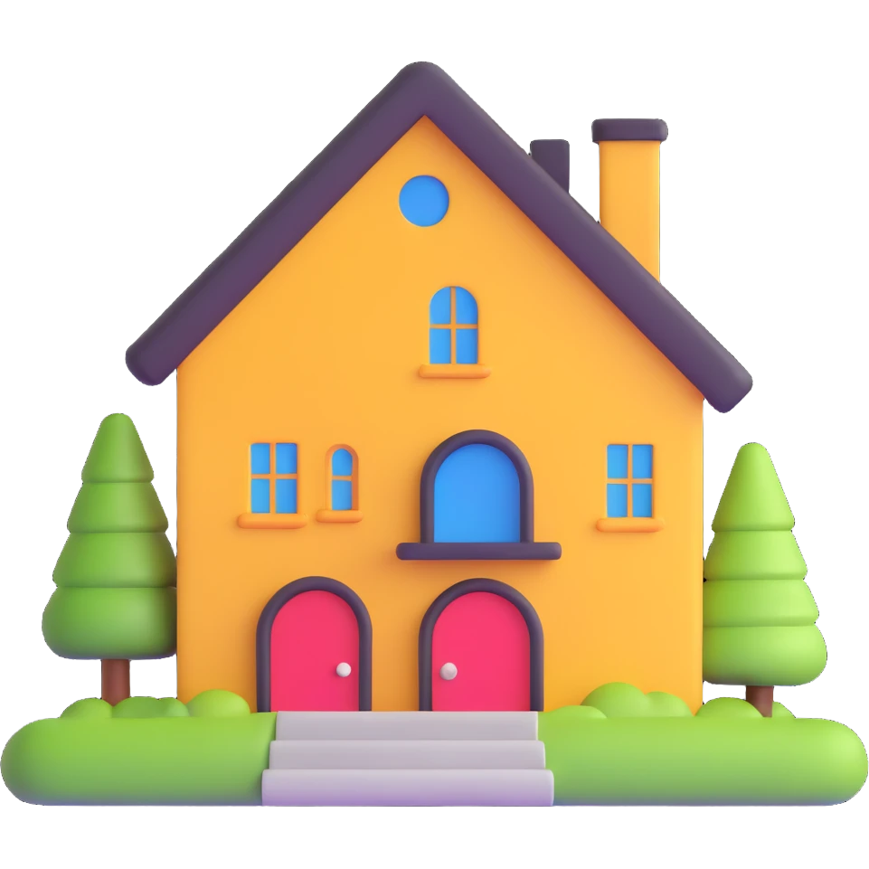 a house with a happy face emoji