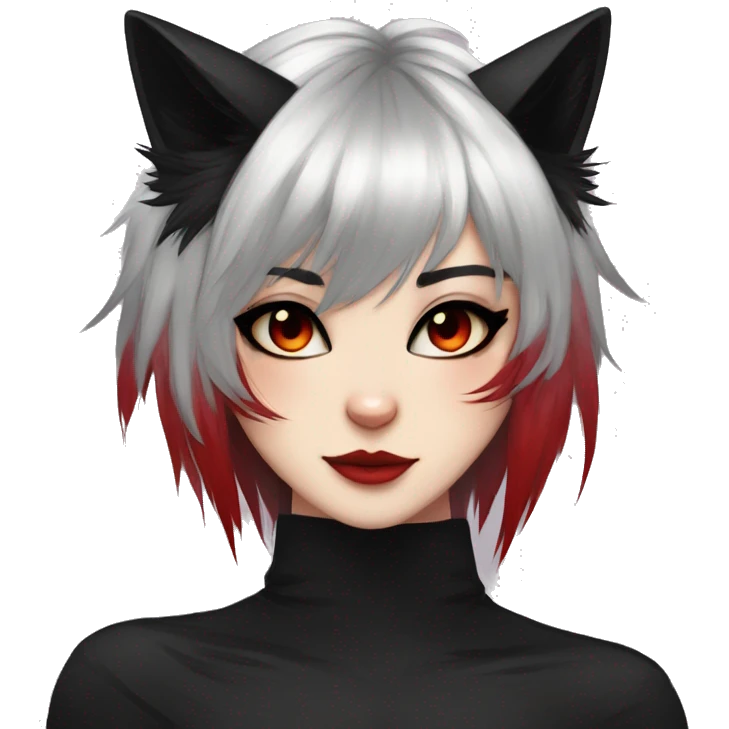 Anthro Edgy Cool Beautiful Black Cat-Fursona with Emo Hair-bangs with Red Streaks emoji