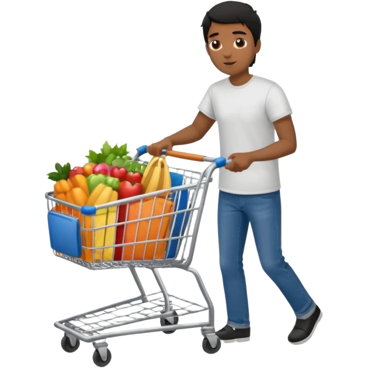 man-with-a-shopping-cart-full-body black hair brown skin emoji