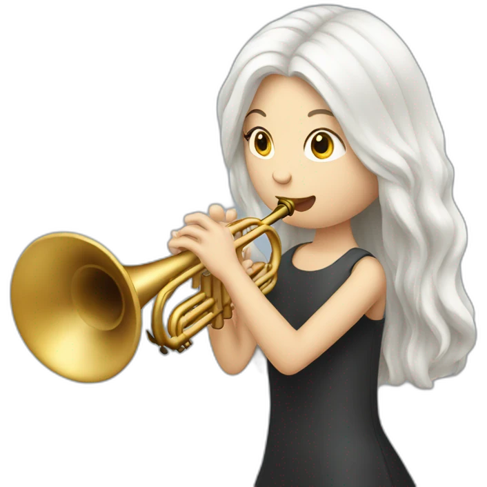 A long white hair girl playing the trumpet emoji
