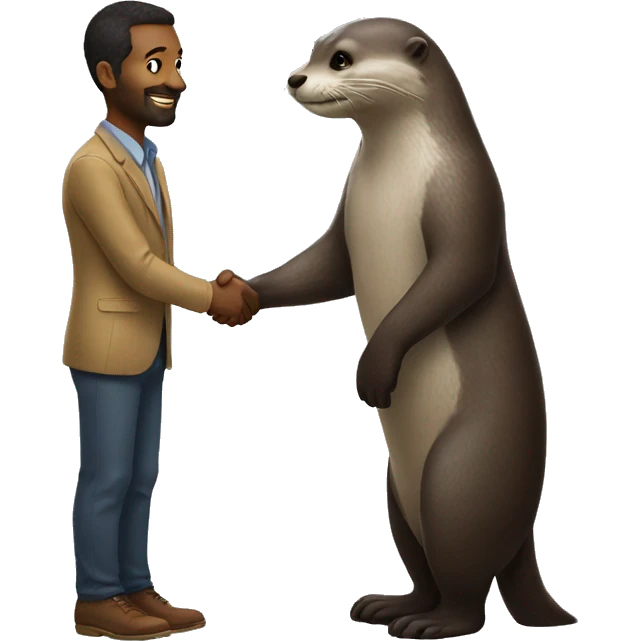 man shaking hands with tall otter emoji