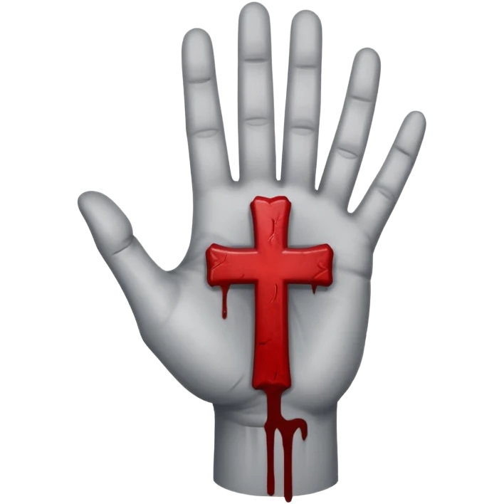 bloody grey hand with an upside down cross symbol on the palm  emoji
