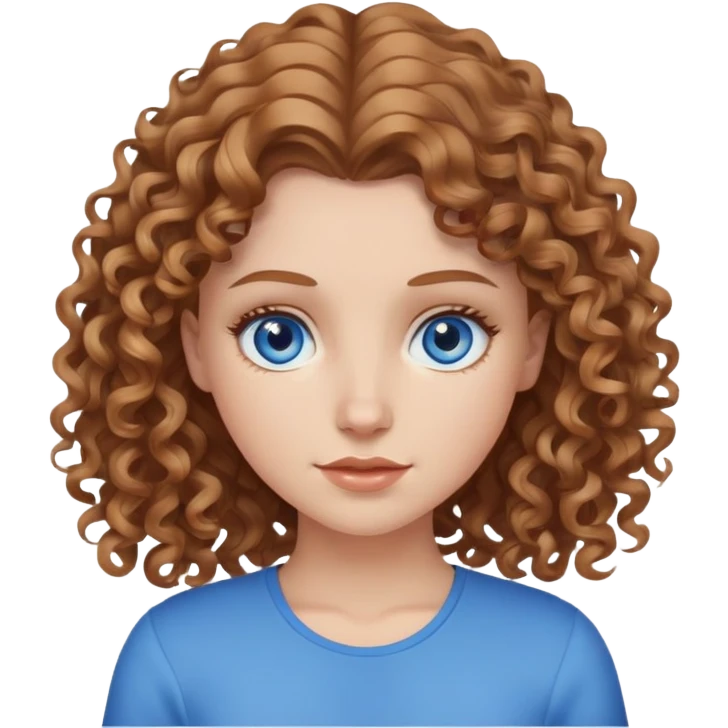 White girl, light brown kinda curly hair up to chest and blue eyes emoji