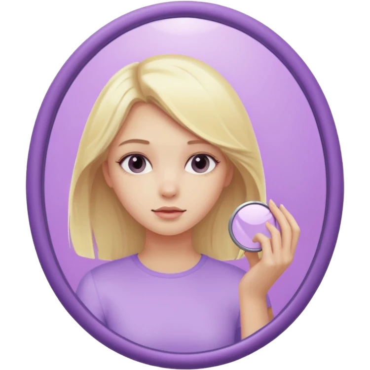 девушка блондинка смотртся в пастельно фиолетовое зеркальце emoji
