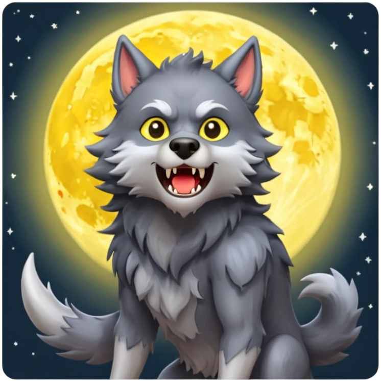 Werewolf howling at moon  cartoon -style/cute and transparent for a sticker  emoji