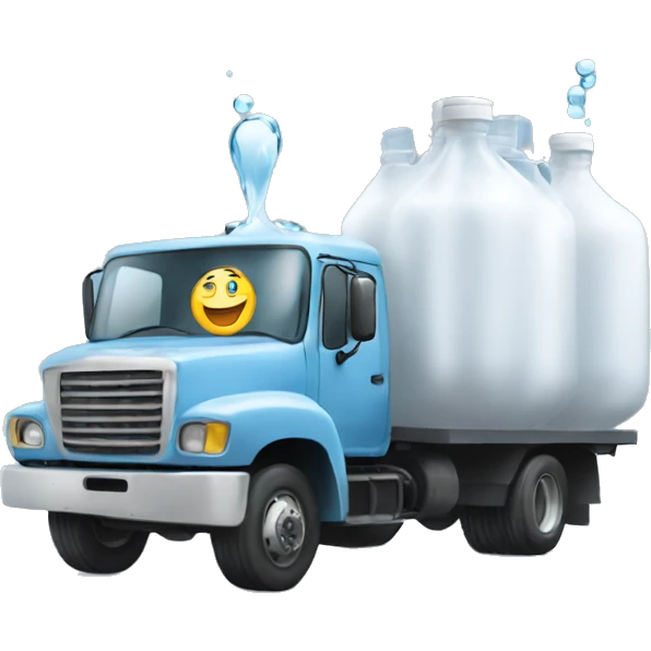 a bottler of water smiling in front of a truck emoji