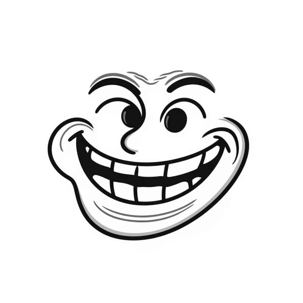 Hand-drawn troll face meme with classic grin, used in YouTube videos emoji