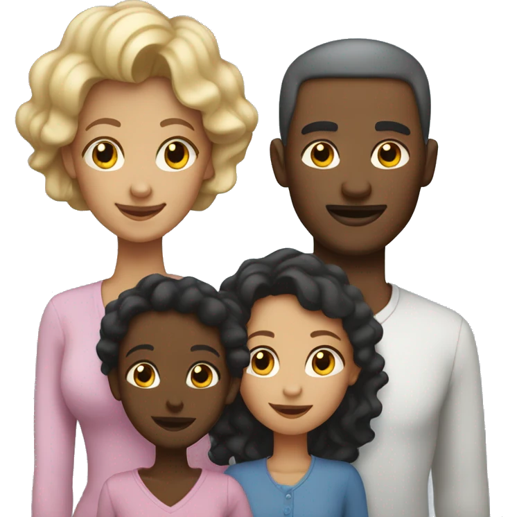 a family with a white mother, a black father and two light black daughters emoji
