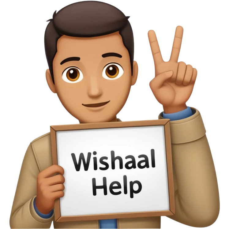 Man holding up sign which spells "Vishal Please Help" emoji