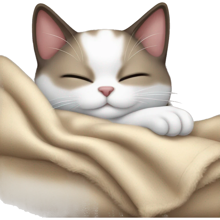 Cute snowshoe cat sleeping on a cozy blanket emoji
