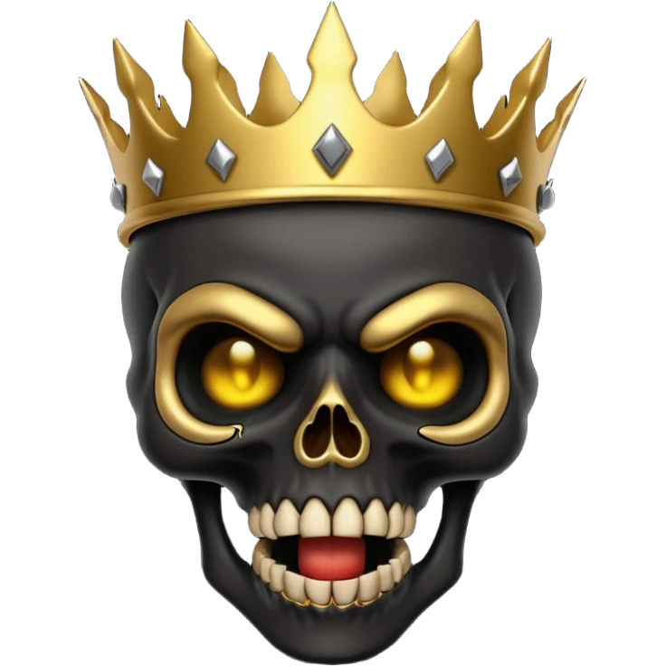 Demonic 3D skull holding its head in shock, mouth open, wearing a golden crown, dark horror vibe emoji