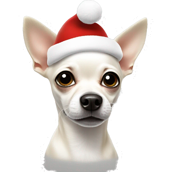 White chihuahua with black spots Santa hat emoji