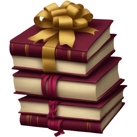 burgundy books stacked up and tied together by a burgundy bow emoji