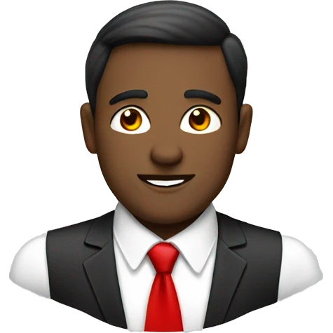 man with white shirt and red tie and a black pats  emoji