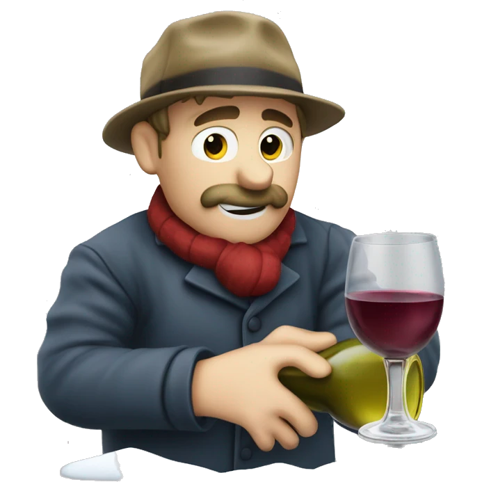 Drunken postman in snow drinking from wine decanter emoji