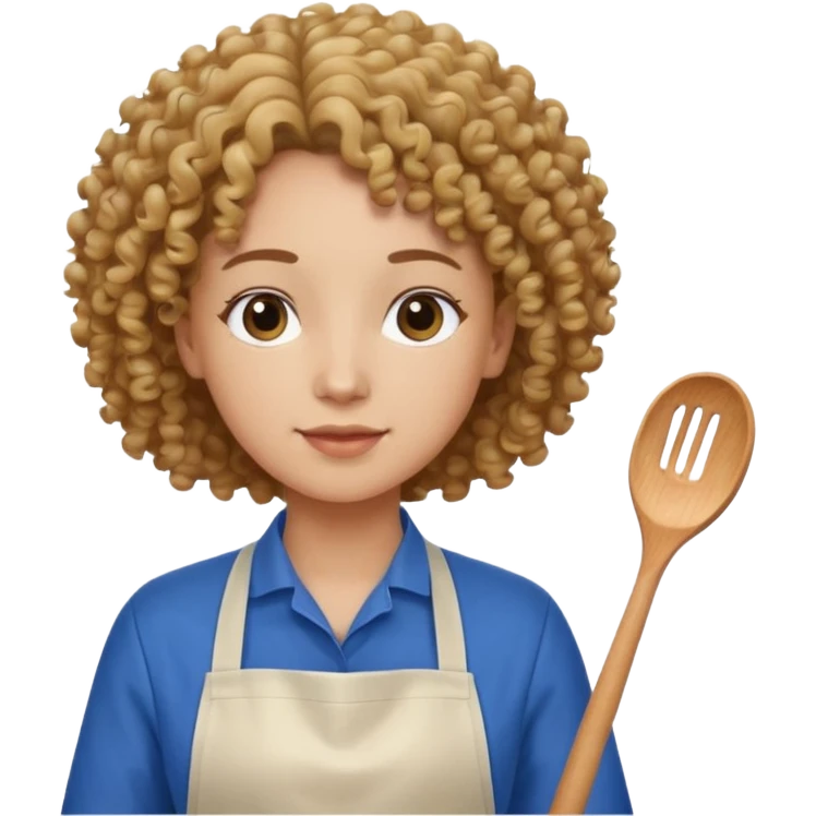 person with curly hair in blue apron emoji