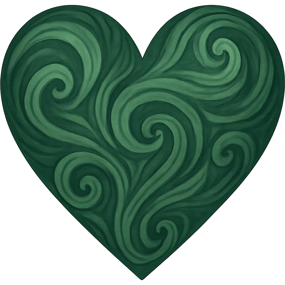 heart with a swirling forest green pattern, digital illustration, no background emoji