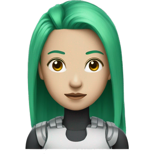 cyborg with green hair and make asian emoji