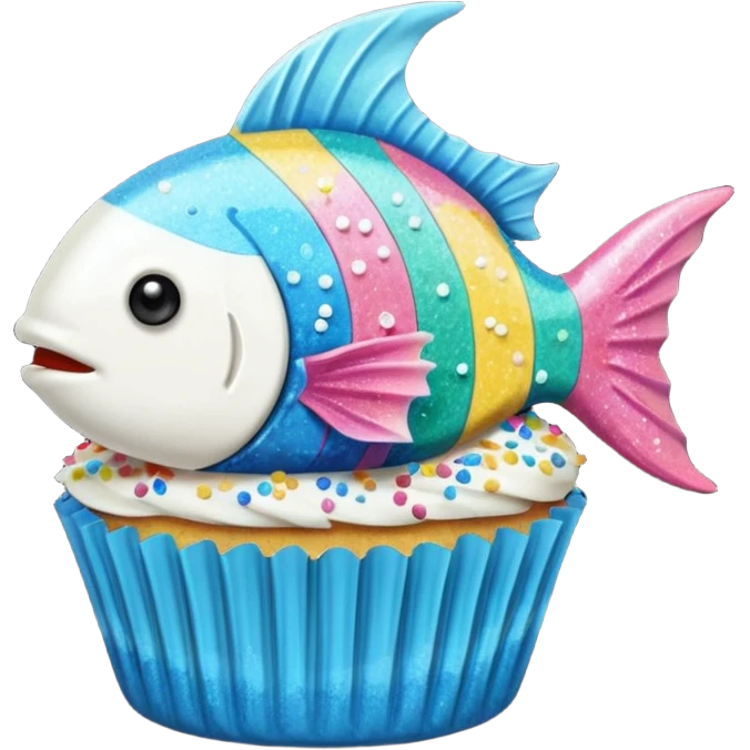 the flat side view of a fictional cup cake fish emoji