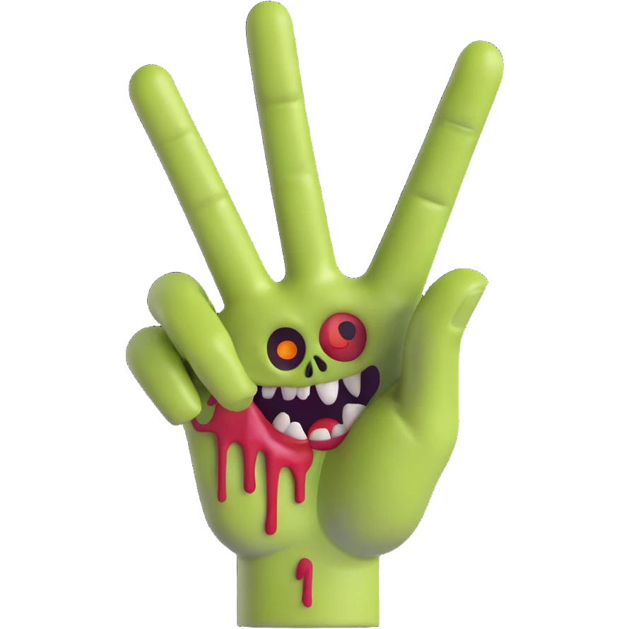 zombie hand making the peace sign, 3D emoji style emoji
