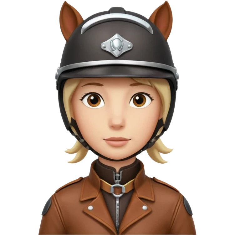 horse rider portrait, head and shoulders only, wearing riding helmet, leather jacket collar, confident expression, subtle horse tack strap visible, 3D cartoon, mobile game icon style, clean background, no text, no watermark
 emoji