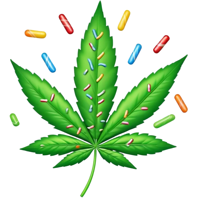 marijuana leaf with candy sprinkles falling around it emoji