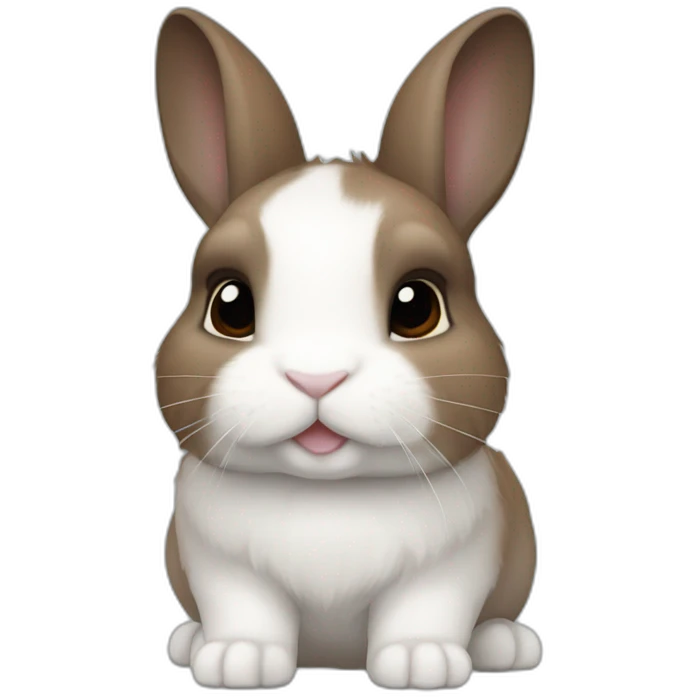 Netherland dwarf bunny with brown and slightly grey fur and white nose and front of toes emoji