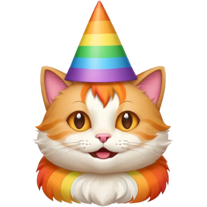 happy cat with a giant rainbow party hat emoji