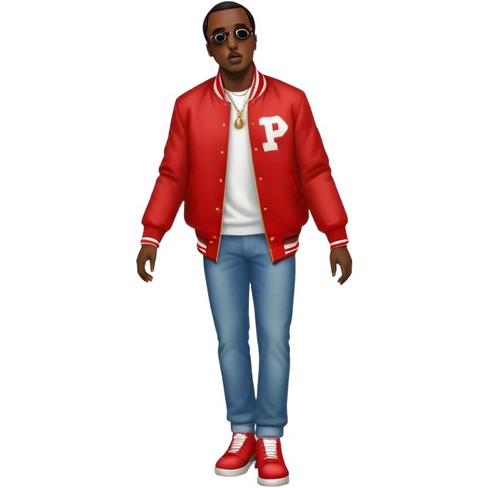 p diddy lookiing up full body red jacket  emoji