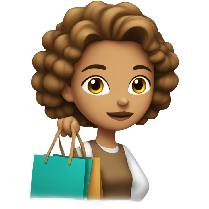 chica blanca, pelo largo castaño, de compras emoji