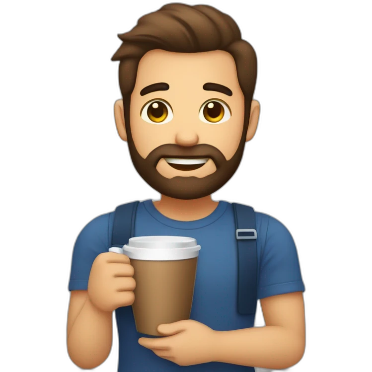 homem com barba segurando um copo café emoji