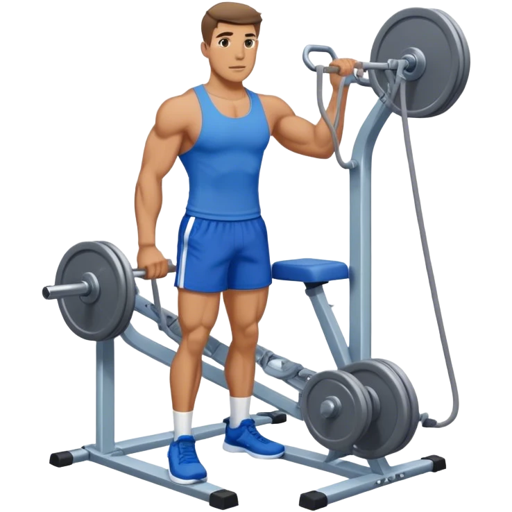 standing fit man with blue shorts cable-machine exercise emoji